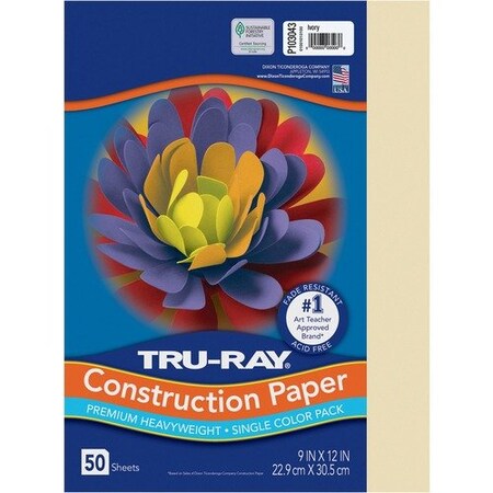 Pacon Construction Paper, 76 lb, 9inx12in, Ivory, 50PK PACP103043